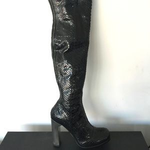 Python over the knee high heel boot